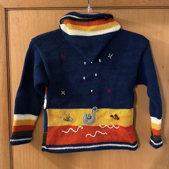 Youth Kids Colorful Embroidered Full Zip Hooded Sweater Sun Cloud Animal Small - Picture 6 of 8